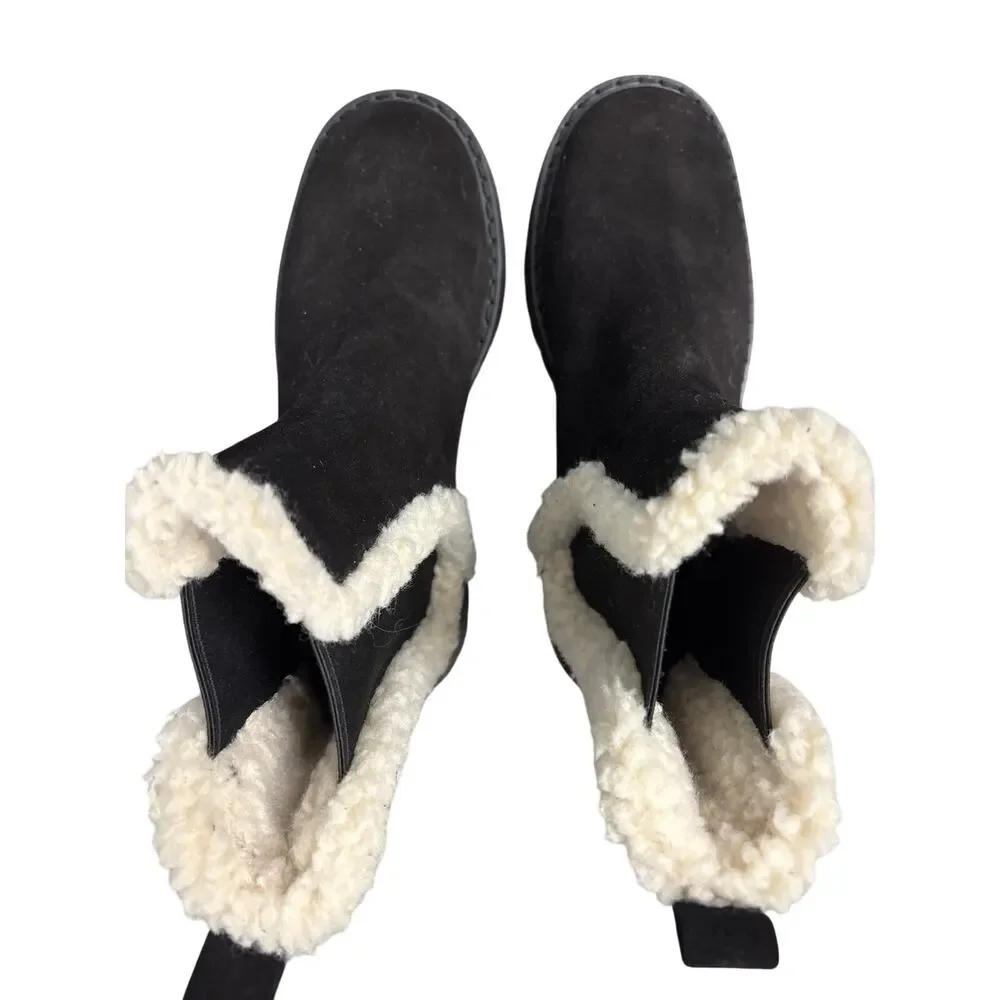 MIchael Kors Black Fur Trimmed Pull On Boots Sz 9